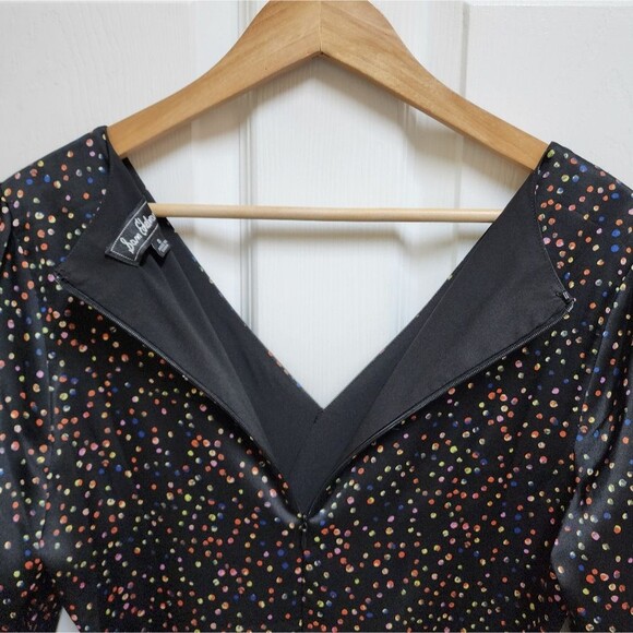 Sam Edelman Dress 8 Black Multicolor Dots V Neck Ruched Asymmetrical Zip Party - Picture 8 of 14